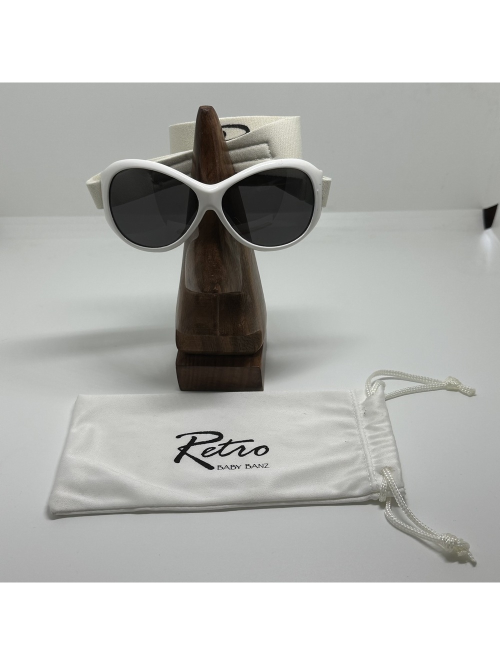 Baby Banz Retro White Baby Sunglasses with Adjustable Strap & Pouch